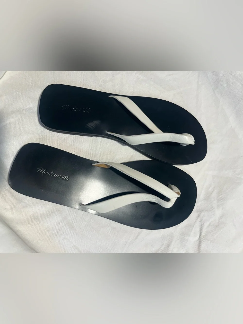 Madewell The Gabi Leather Thong Slide Sandals White Black Size 7.5